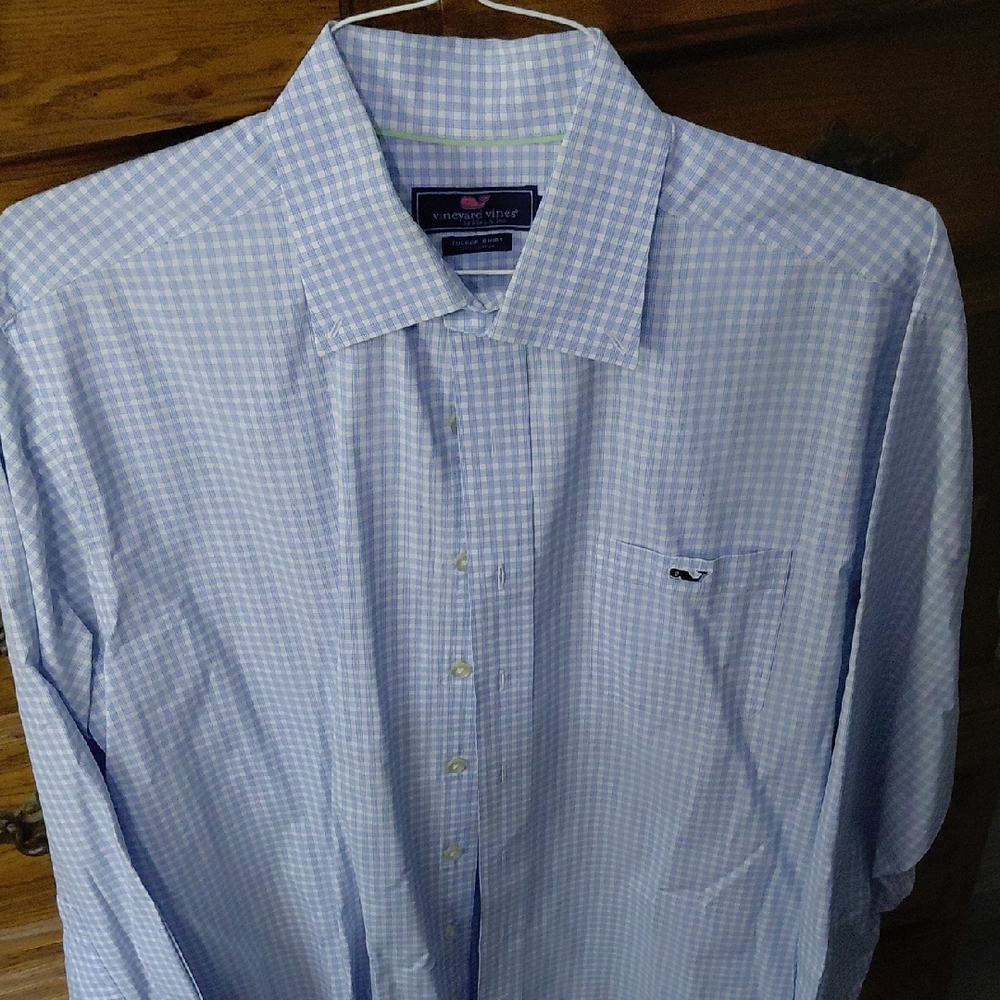 Vineyard Vines Men's Light Blue Checkered Shirt